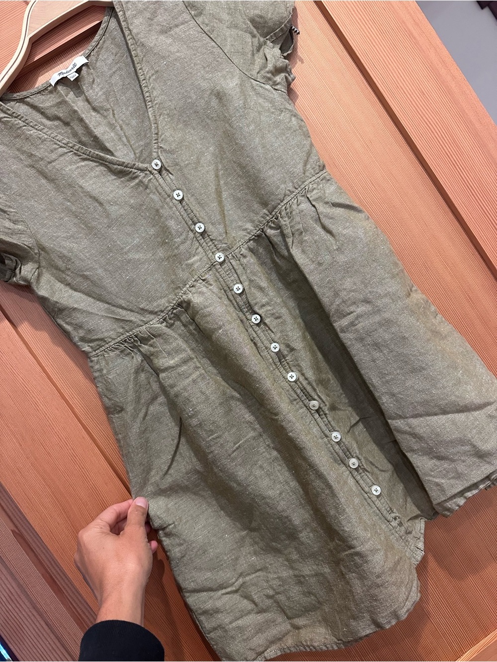 Madewell Linen Blend Babydoll Mini Dress Olive taupe. XXS